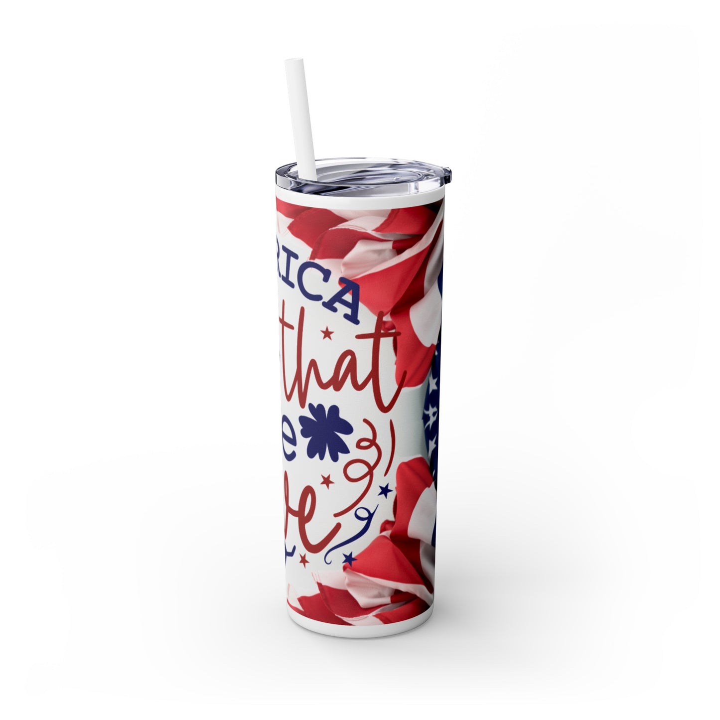 Skinny Tumbler with Straw, 20oz- America The Land We Love!