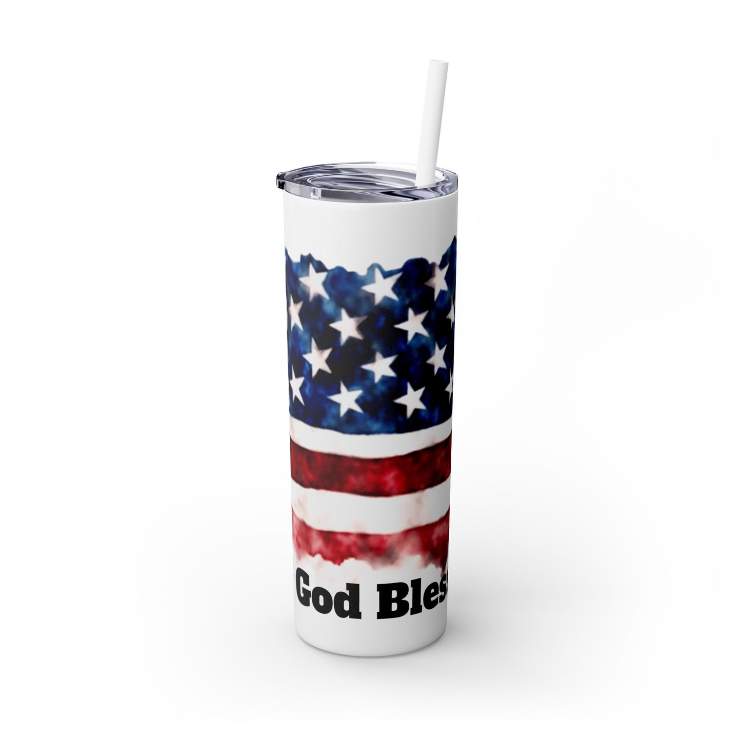 Skinny Tumbler with Straw, 20oz- God Bless America