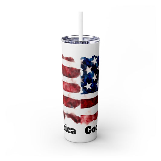 Skinny Tumbler with Straw, 20oz- God Bless America