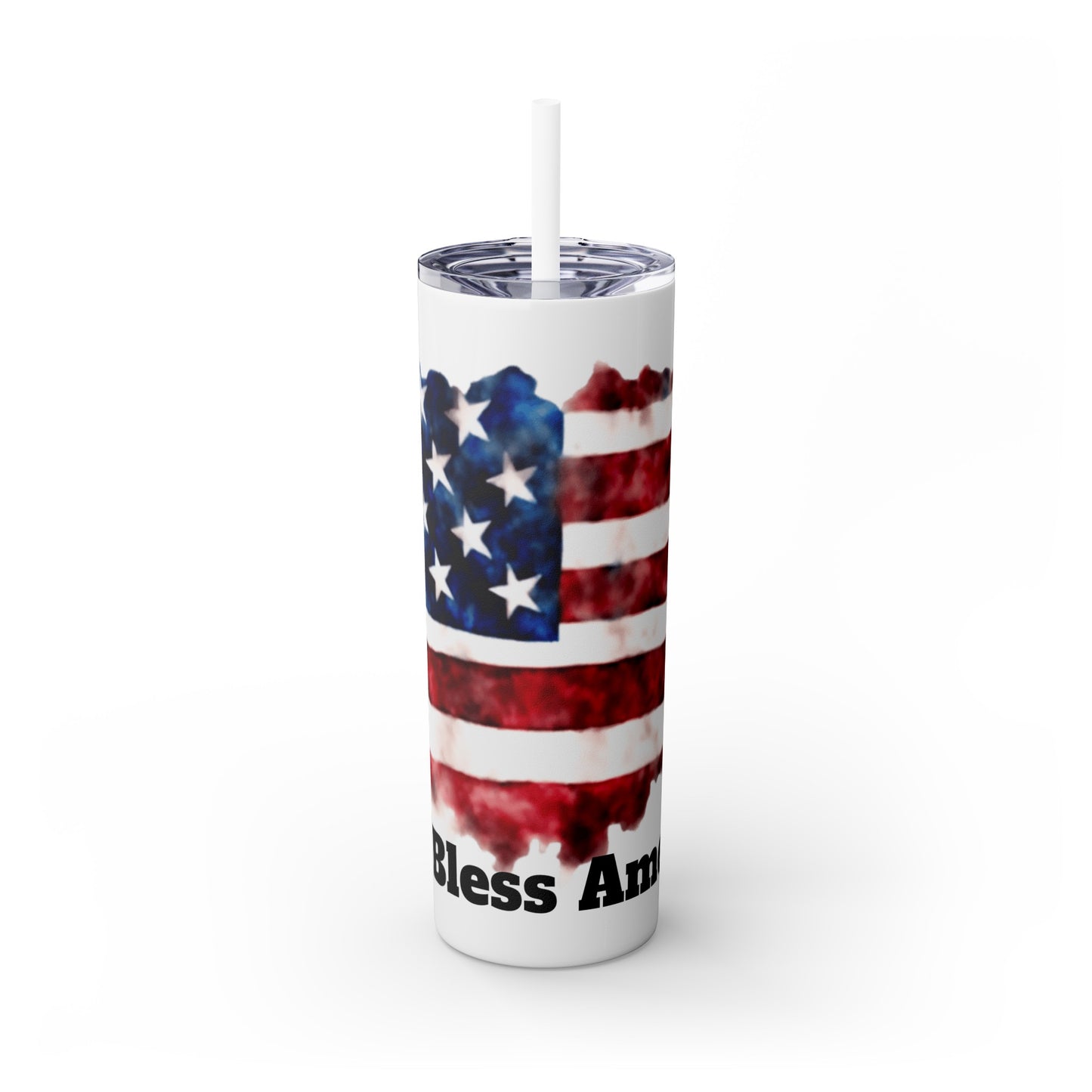 Skinny Tumbler with Straw, 20oz- God Bless America